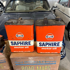 Vintage Gulf Saphire Motor Oil Advertising Can 2 U.S. Gallons Orange White picture
