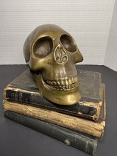 Vintage Hollow Brass Human Skull Sculpture Paperweight Memento Mori picture