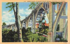 Pasadena, California Vintage Postcard Arroyo Seco Bridge Colorado Street 1930s picture