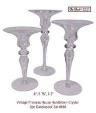 Princess House Crystal Candlestick Set 3pc Handblown Floral Etched 686 Vintage picture