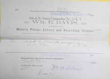 1909 Masonic Knights Templar Morris Plains NJ Livery Stable Auto Receipt Voucher picture