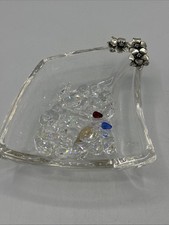 Vtg Italian Sovrani Argenti Glass Bowl Flowers Swarovski Crystal Hearts Tulips picture