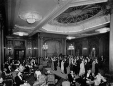 Large group elegantly dressed couples dance & share casual con- 1920 Old Photo picture