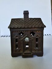 Cast Iron Penny Bank Home Farm House Building Toy School Church Vintage picture