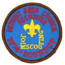 1974 Roundup Recruiter Detroit Area Council Patch Boy Scouts BSA Michigan MI picture