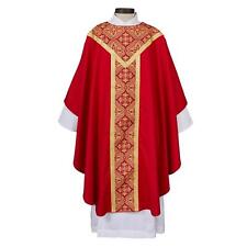 Printed Gothic RED Chasuble Weave Polyester with Gold Lace Trim Size:59 x 51