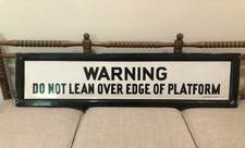 1920's-1940's Vintage NYC Porcelain Subway Sign - WARNING DO NOT LEAN OVER ..... picture