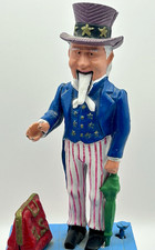 Vintage Uncle Sam Figural Heavy Metal Still Coin Bank on Base Marked BANK Taiwan picture