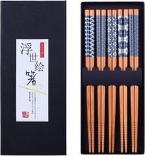 Antner 5 Pairs Natural Bamboo Chopsticks Reusable Style 2 picture