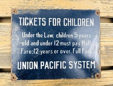 VINTAGE UNION PACIFIC SYSTEM TRAINS PORCELAIN SERVICE PUMP STATION GASOLINE SIGN picture