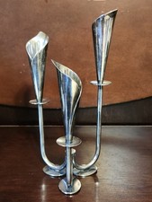 Vintage MCM Hans Jensen Calla Lily Triple Candle Holder Denmark Stamp picture