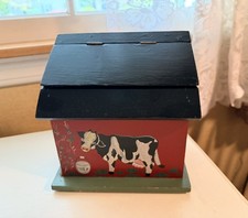 Vtg Hand Painted Wooden Recipe/Trinket Box Farm House Cow Country Decor picture