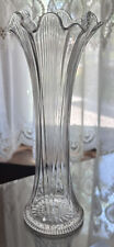Vintage Clear Glass Swung Vase Ruffled Flared Top Ribbed Design Hobnail Star picture