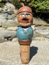 Vintage Anri Italy Hand Carved Painted Wood Mechanical Man Bottle Stopper Cork picture