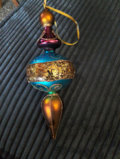 Vtg Large Blown Art Glass Embellished W/ Glitter Christmas Ornament picture