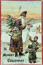 Antique Old World Purple Santa St. Nicholas Brown Robe #532 Tree Toys Germany picture