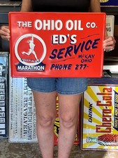 Antique Vintage Style Metal Sign Marathon Gas Eds Ohio 20x14 Made in USA picture