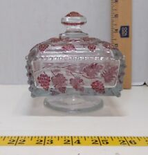 Westmoreland Glass Grape & Leaf Covered Candy Jar Cranberry Flash picture