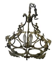 Solid Brass Pendant Chandelier 3 Bulb 6 Frosted Glass 18 Inch Vintage Works picture
