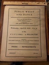 1933 Willington Connecticut Public Whist & Dance Advertising Placard CT History picture
