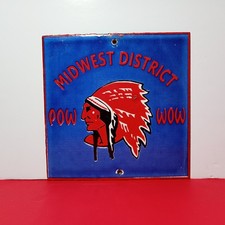 Vintage MIDWEST DISTRICT INDIAN Pow Wow Porcelain Enamel Sign 6