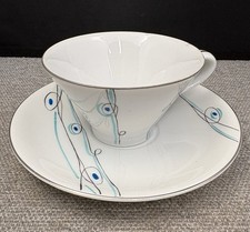VTG Style House RHYTHM Tea Cup & Saucer MCM Atomic Blue Abstract Ucagco Japan picture