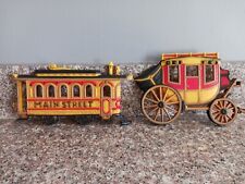 Homco Dart 2pc Train Set Wall Plaque 1975 Street Car Stage Coach picture