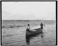 Photo:Sault Ste. Marie Mich Indians Poling in Rapids 1900s Canoe picture