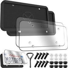2-Pack Black Silicone License Plate Frame & Clear Cover, Rust-Proof picture