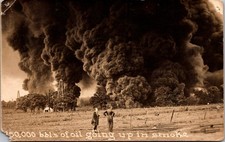 Mint Drumright OK USA RPPC Real Picture Postcard Burning Oil Field Heavy Smoke picture