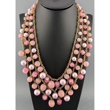 Vintage Kramer Necklace Triple Strand Pink Sugared and Glass Beads Faux Pearls picture