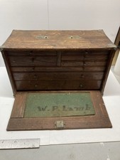Antique Vintage Machinist Oak Tool Chest, 8 Drawer No Key picture