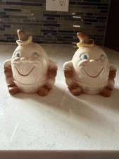 Vintage MCM Miyao Humpty Dumpty Anthropomorphic Ceramic Salt & Pepper Shakers picture