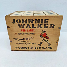 VTG Johnnie Walker Red Label Wooden Box Crate 1/10th Pint Bottles w/ 12 Boxes picture