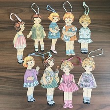 Antique 1920s Paper Fabric Doll Cut Outs Christmas Ornaments With Ribbons picture