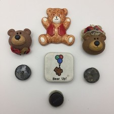 Set of 4 Vintage Bear Magnets Brown Papa Mama Red Glass White Bear Up Balloon picture