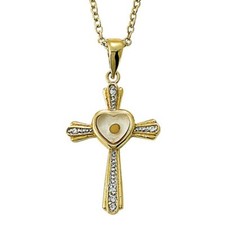 Ladies 14kt Gold Plated Sterling Silver Mustard Seed Cross Pendant Necklace picture