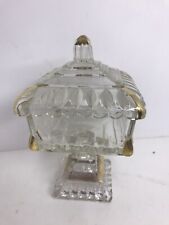 Jeannette Square Clear Glass Covered Candy Dish With Gold Trim Vintage 6 1/2” picture