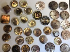 Lot Vintage Antique Mother Of Pearl Shell Buttons Carved 24-36mm picture