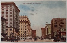 Vintage Postcard Twelfth Street St Louis Missouri Horses Buggies AA71 picture