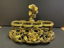 Vintage Matson K508 Gold Plated Rose Lipstick Holder 6 Slot Hollywood Regency picture