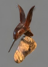 Vintage Hand Carved Wooden Hummingbird Sculpture Signed Bruce Stamp picture