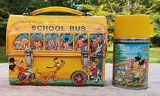 Vintage 1960's Walt Disney School Bus Dome Lunchbox with Thermos Excellent picture