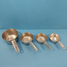 Vtg FOLEY Block Font 4 Piece Stainless Steel Measuring Cups 1/4, 1/3, 1/2, 1 Cup picture