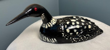 2011 Artisan Signed Wood Carved Loon Bird 8'' Black White Spotted by Scott Bregg picture