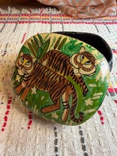 Vintage Spencer Gifts India Papier Mache Tiger Trinket Box Hand Painted Folk Art picture