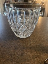 Vintage MCM Eales of Sheffield lead crystal ice bucket diamond Cut  silver rim picture