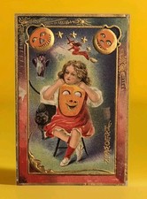 Vintage Halloween Postcard Series No. 5 Witch Black Cat Owl Stunning 1912 picture