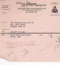Antique Invoice Charles Eneu Johnson Printing Company Baltimore MD 1924 picture