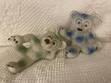 Vintage Bear Figurines Sugared Textured Made in Japan Blue & Green Kitschy MCM picture